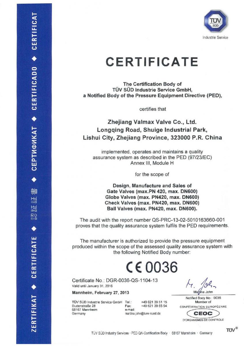 CE 0036 Certificate