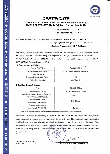 ANSI/API 607 Certificate - 150LB